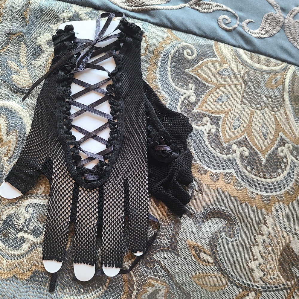 Mesh lace up costume gloves adult size